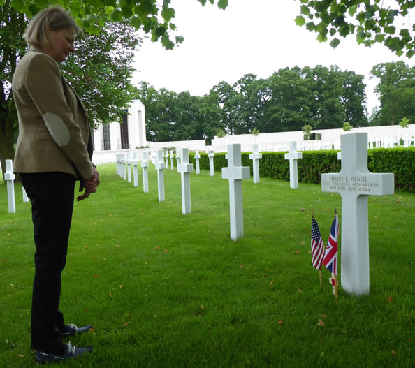 Bev Lappin in thought at harry wensels grave